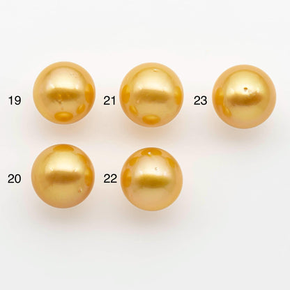14-15mm South Sea Pearl, Gold Round Single Piece Nondrilled with High Luster and Minor Blemishes for Jewelry Making, SKU # 2574GS
