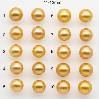 11-12mm, 13-14mm, 14-15mm Matching Pair South Sea Pearl, Round undrilled with High Luster and Minor Blemishes for Jewelry Making, SKU # 2577GS