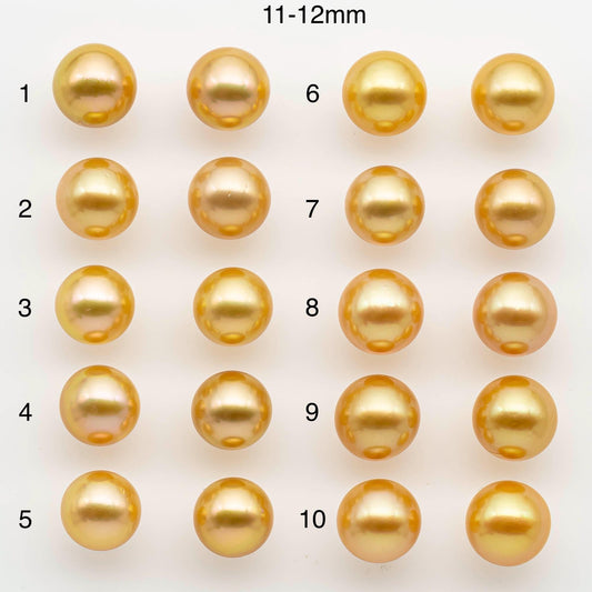 11-12mm, 13-14mm, 14-15mm Matching Pair South Sea Pearl, Round undrilled with High Luster and Minor Blemishes for Jewelry Making, SKU # 2577GS