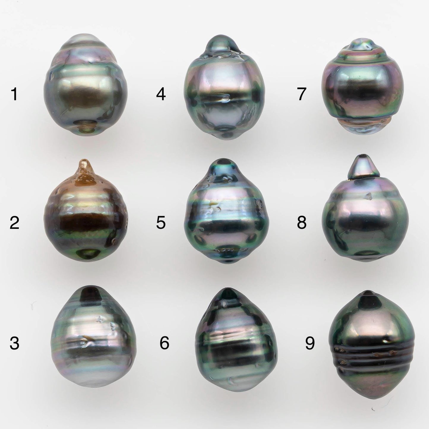 9-10mm Natural Color Tahitian Pearl Drop Shape Loose Single Piece Undrilled in High Luster and Minor Blemishes, SKU # 2589TH