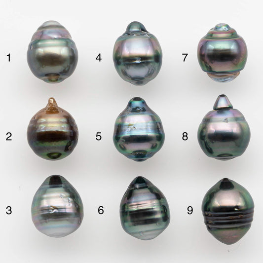 9-10mm Natural Color Tahitian Pearl Drop Shape Loose Single Piece Undrilled in High Luster and Minor Blemishes, SKU # 2589TH