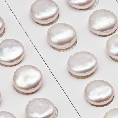 AAA Matching Pair Coin Pearls, 12-13mm, 13-14mm, 14-15mm White Color Freshwater Pearls, Undrilled, SKU#  2590FW