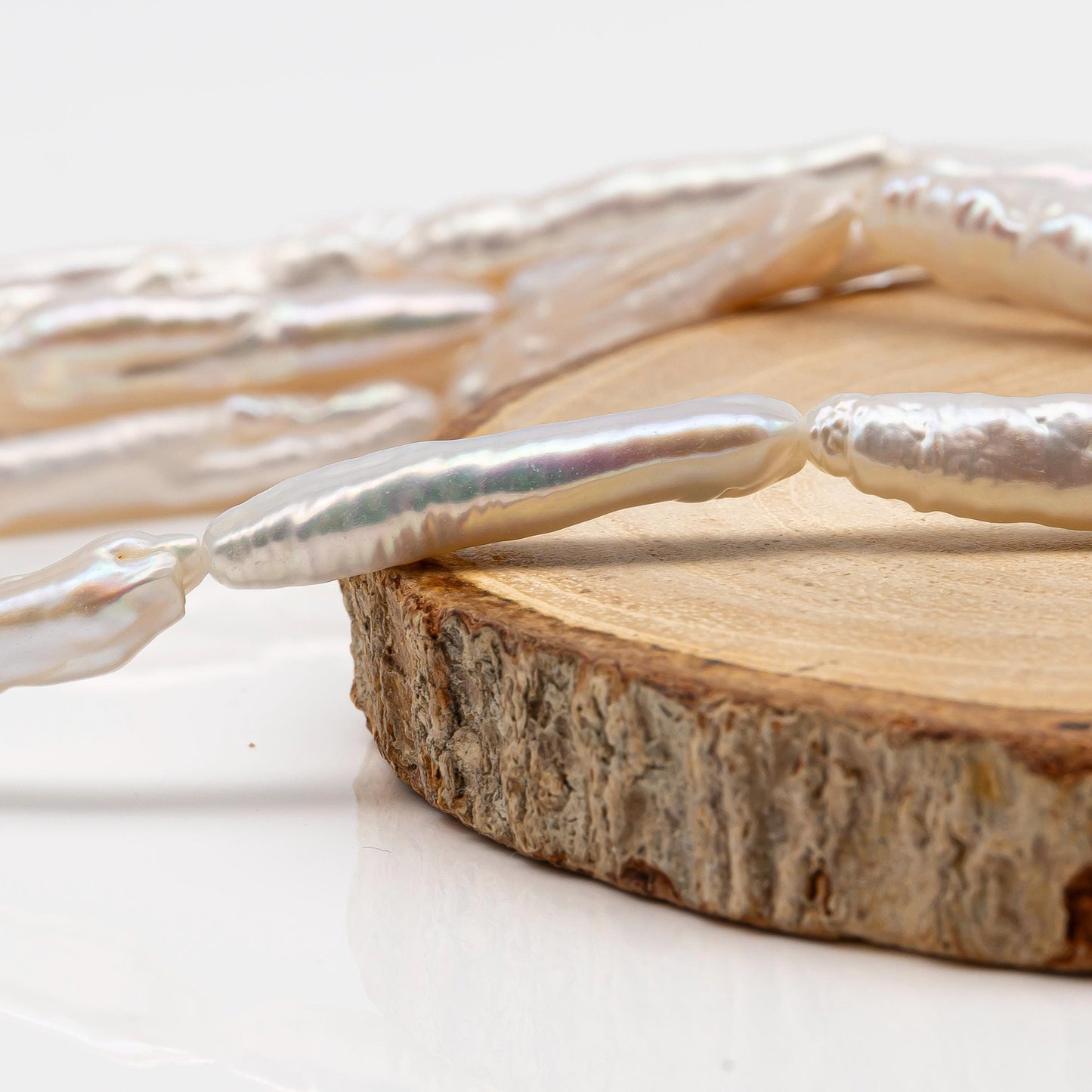 Biwa White Stick Freshwater Pearl with High Luster, Full Strand, SKU#2492FW