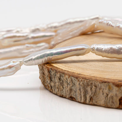 Biwa White Stick Freshwater Pearl with High Luster, Full Strand, SKU#2492FW