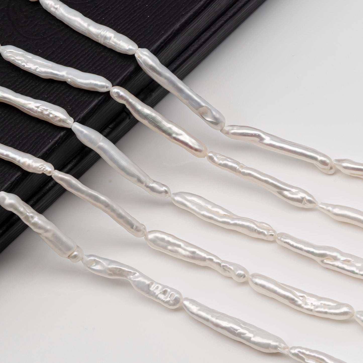 Biwa White Stick Freshwater Pearl with High Luster, Full Strand, SKU#2492FW