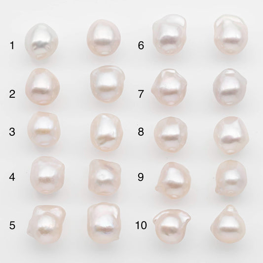 10-12mm Small Size–White Baroque Pearl Matching Pair, High Luster Freshwater Pearls for Earrings or Jewelry Making, Undrilled, SKU # 2612BA