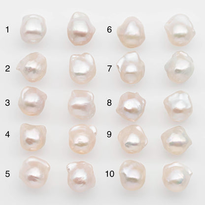 10-12mm Small Size – White Baroque Pearl Matching Pair, High Luster Freshwater Pearls for Earrings Making, No Hole Loose, SKU # 2613BA