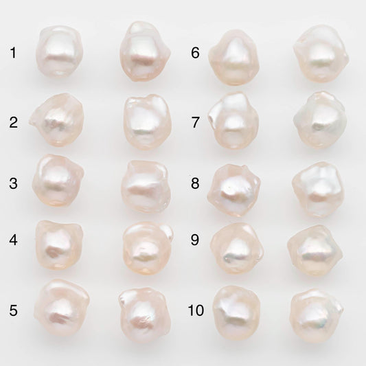 10-12mm Small Size – White Baroque Pearl Matching Pair, High Luster Freshwater Pearls for Earrings Making, No Hole Loose, SKU # 2613BA