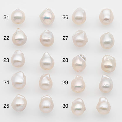 10-12mm Small Size – White Baroque Pearl Matching Pair, High Luster Freshwater Pearls for Earrings Making, No Hole Loose, SKU # 2614BA