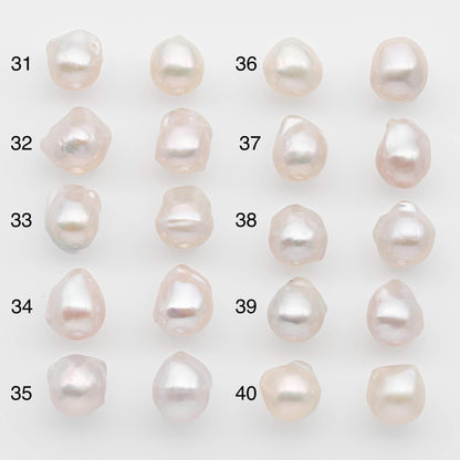 10-12mm Small Size – White Baroque Pearl Matching Pair, High Luster Freshwater Pearls for Earrings Making, No Hole Loose, SKU # 2614BA