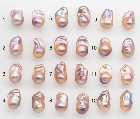 15-17mm Peach Color Baroque Pearl Matching Pair, High Luster Freshwater Pearls for Earrings or Jewelry Making, No Hole Loose, SKU # 2618BA