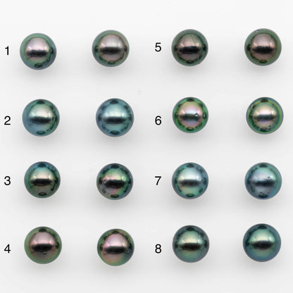 9-10mm Matching Pair Near Round Tahitian Pearl in High Luster, Undrilled for Making Earring or Pendant, SKU # 2540TH