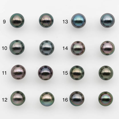 9-10mm Matching Pair Near Round Tahitian Pearl in High Luster, Undrilled for Making Earring or Pendant, SKU # 2540TH