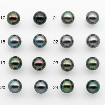 9-10mm Matching Pair Near Round Tahitian Pearl in High Luster, Undrilled for Making Earring or Pendant, SKU # 2540TH
