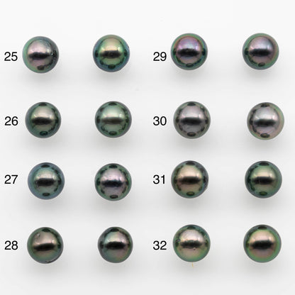 9-10mm Matching Pair Near Round Tahitian Pearl in High Luster, Undrilled for Making Earring or Pendant, SKU # 2540TH