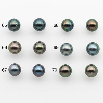 9-10mm Matching Pair Near Round Tahitian Pearl in High Luster, Undrilled for Making Earring or Pendant, SKU # 2540TH