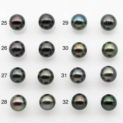 9-10mm Matching Pair Near Round Tahitian Pearl in High Luster, Undrilled for Making Earring or Pendant, SKU # 2541TH