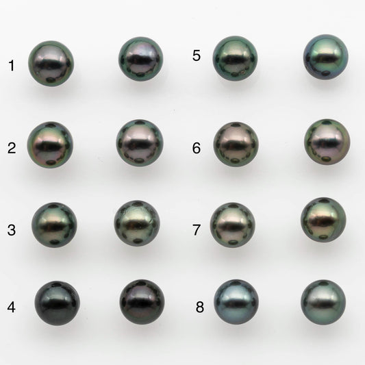 9-10mm Matching Pair Near Round Tahitian Pearl in High Luster, Undrilled for Making Earring or Pendant, SKU # 2541TH