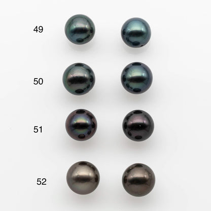 10-11mm Matching Pair Near Round Tahitian Pearl in High Luster, Undrilled for Making Earring or Pendant, SKU # 2542TH