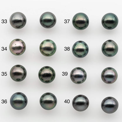 10-11mm Matching Pair Near Round Tahitian Pearl in High Luster, Undrilled for Making Earring or Pendant, SKU # 2542TH