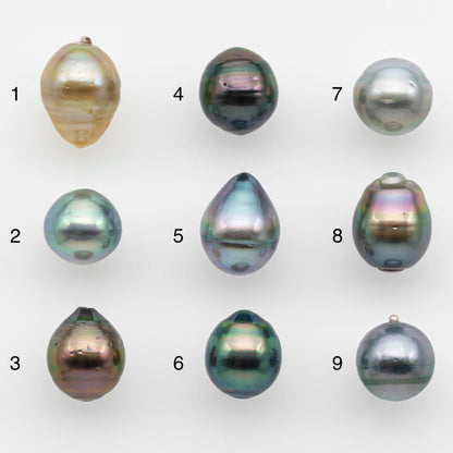 8-9mm Natural Color Tahitian Pearl Drop Shape Loose Single Piece Undrilled in High Luster and Minor Blemishes, SKU # 2622TH