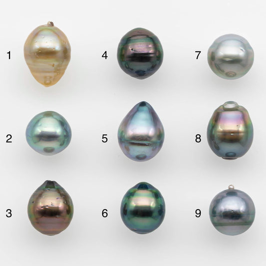 8-9mm Natural Color Tahitian Pearl Drop Shape Loose Single Piece Undrilled in High Luster and Minor Blemishes, SKU # 2622TH