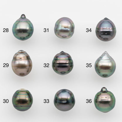 8-9mm Natural Color Tahitian Pearl Drop Shape Loose Single Piece Undrilled in High Luster and Minor Blemishes, SKU # 2622TH
