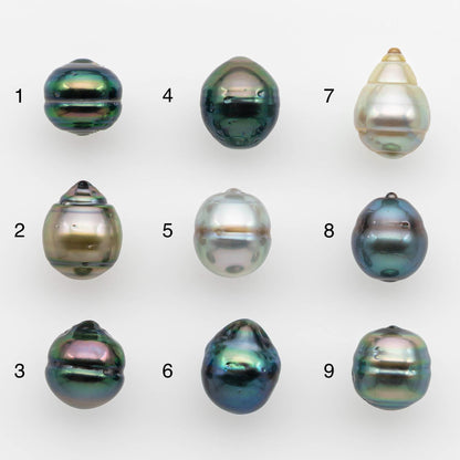 8-9mm Natural Color Tahitian Pearl Drop Shape Loose Single Piece Undrilled in High Luster and Minor Blemishes, SKU # 2624TH