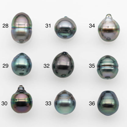 8-9mm Natural Color Tahitian Pearl Drop Shape Loose Single Piece Undrilled in High Luster and Minor Blemishes, SKU # 2624TH