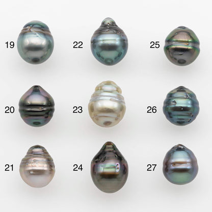 8-9mm Natural Color Tahitian Pearl Drop Shape Loose Single Piece Undrilled in High Luster and Minor Blemishes, SKU # 2627TH
