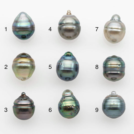 8-9mm Natural Color Tahitian Pearl Drop Shape Loose Single Piece Undrilled in High Luster and Minor Blemishes, SKU # 2627TH
