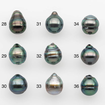8-9mm Natural Color Tahitian Pearl Drop Shape Loose Single Piece Undrilled in High Luster and Minor Blemishes, SKU # 2628TH