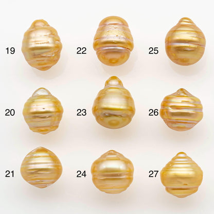10-11mm South Sea Pearl, Gold Drop Single Piece Nondrilled with High Luster and Minor Blemishes for Jewelry Making, SKU # 2556GS