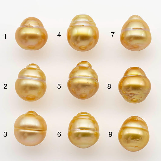 10-11mm South Sea Pearl, Gold Drop Single Piece Nondrilled with High Luster and Minor Blemishes for Jewelry Making, SKU # 2559GS