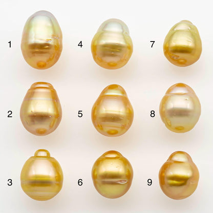 10-11mm South Sea Pearl, Gold Drop Single Piece Nondrilled with High Luster and Minor Blemishes for Jewelry Making, SKU # 2560GS