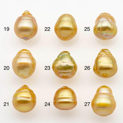 10-11mm South Sea Pearl, Gold Drop Single Piece Nondrilled with High Luster and Minor Blemishes for Jewelry Making, SKU # 2560GS
