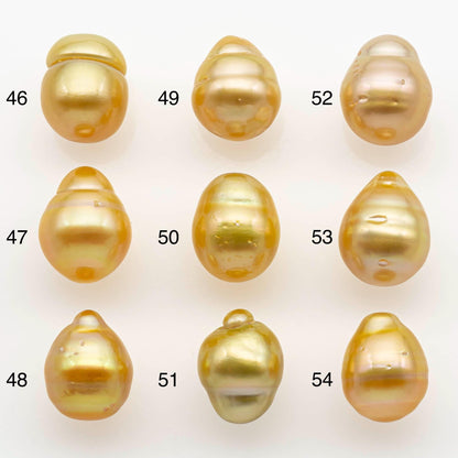 10-11mm South Sea Pearl, Gold Drop Single Piece Nondrilled with High Luster and Minor Blemishes for Jewelry Making, SKU # 2560GS