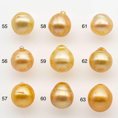 10-11mm South Sea Pearl, Gold Drop Single Piece Nondrilled with High Luster and Minor Blemishes for Jewelry Making, SKU # 2561GS