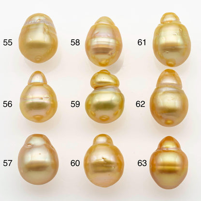 10-11mm South Sea Pearl, Gold Drop Single Piece Nondrilled with High Luster and Minor Blemishes for Jewelry Making, SKU # 2563GS