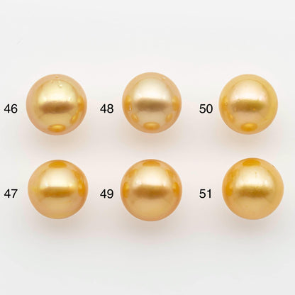11-12mm South Sea Pearl, Gold Round Single Piece Nondrilled with High Luster and Minor Blemishes for Jewelry Making, SKU # 2568GS