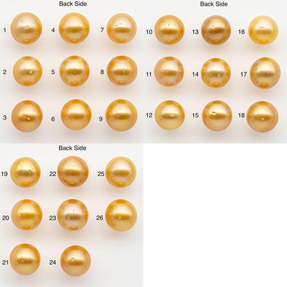 14-15mm South Sea Pearl, Gold Round Single Piece Nondrilled with High Luster and Minor Blemishes for Jewelry Making, SKU # 2573GS
