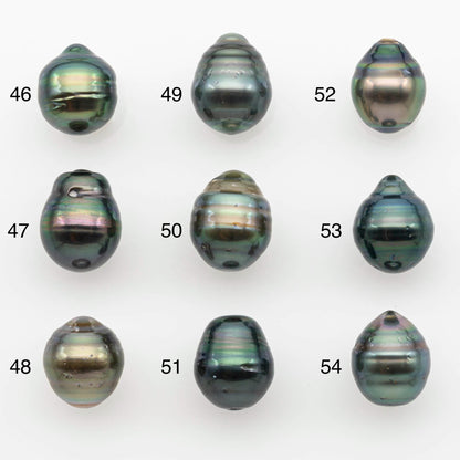 9-10mm Natural Color Tahitian Pearl Drop Shape Loose Single Piece Undrilled in High Luster and Minor Blemishes, SKU # 2654TH
