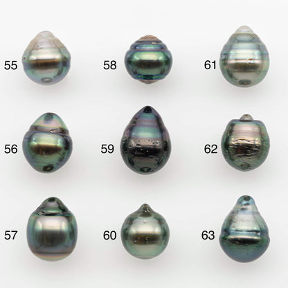 9-10mm Natural Color Tahitian Pearl Drop Shape Loose Single Piece Undrilled in High Luster and Minor Blemishes, SKU # 2654TH