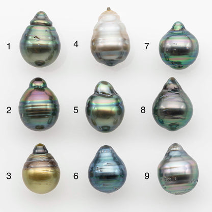9-10mm Natural Color Tahitian Pearl Drop Shape Loose Single Piece Undrilled in High Luster and Minor Blemishes, SKU # 2651TH