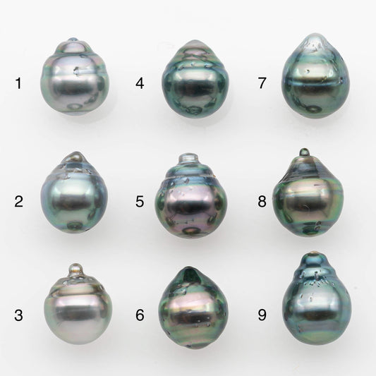 9-10mm Natural Color Tahitian Pearl Drop Shape Loose Single Piece Undrilled in High Luster and Minor Blemishes, SKU # 2650TH