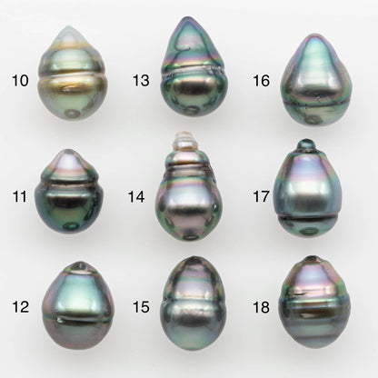 9-10mm Natural Color Tahitian Pearl Drop Shape Loose Single Piece Undrilled in High Luster and Minor Blemishes, SKU # 2646TH