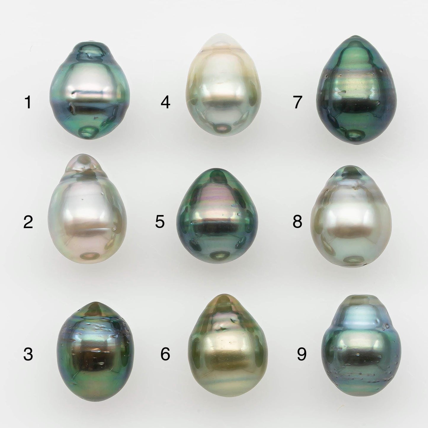 9-10mm Natural Color Tahitian Pearl Drop Shape Loose Single Piece Undrilled in High Luster and Minor Blemishes, SKU # 2644TH