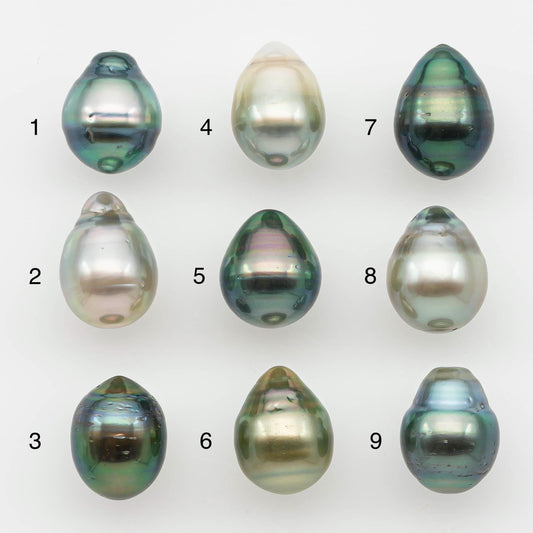 9-10mm Natural Color Tahitian Pearl Drop Shape Loose Single Piece Undrilled in High Luster and Minor Blemishes, SKU # 2644TH