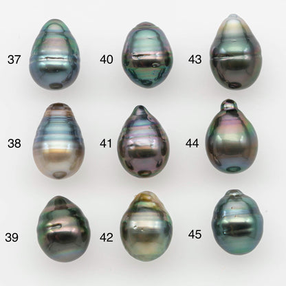 9-10mm Natural Color Tahitian Pearl Drop Shape Loose Single Piece Undrilled in High Luster and Minor Blemishes, SKU # 2644TH