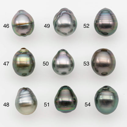 9-10mm Natural Color Tahitian Pearl Drop Shape Loose Single Piece Undrilled in High Luster and Minor Blemishes, SKU # 2644TH